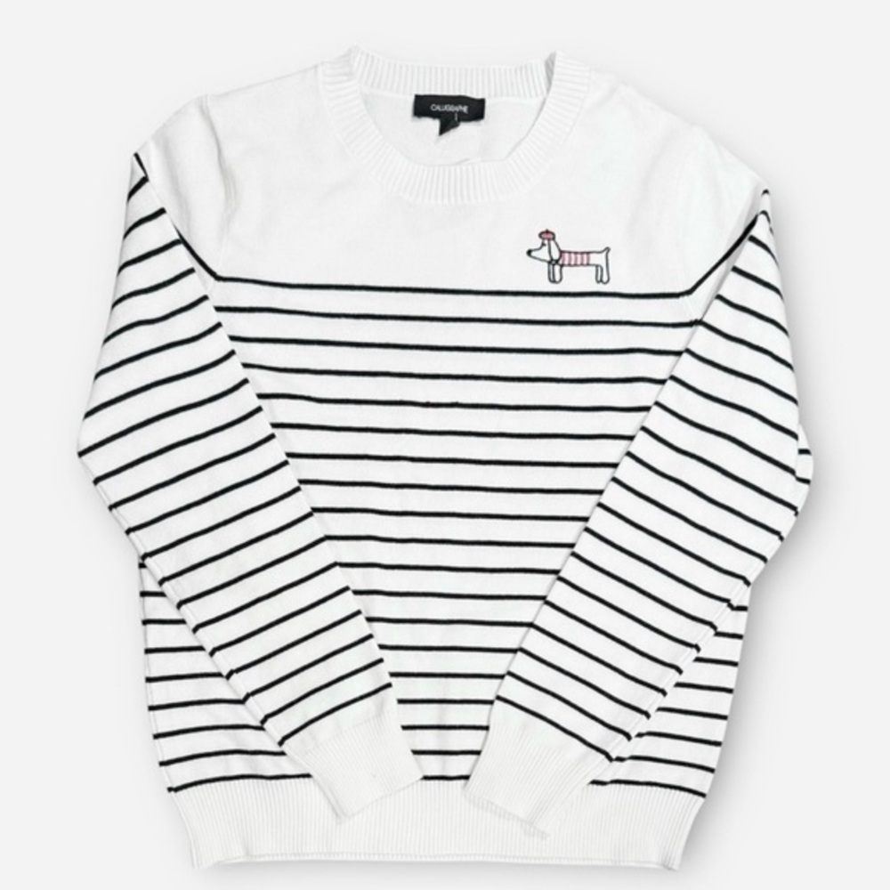 NEW CALLIGRAPHIE BY ANTHROPOLOGIE Dachshund Dog Striped Sweater Sz L